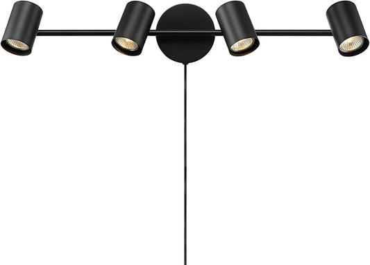 Globe Electric 64000119 26" 4-Light Plug-in Track Lighting, Matte Black, Pivoting Track Heads, 15-Foot Black Cord, in-Line on/Off Rocker Switch