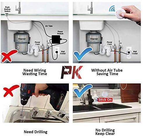 Garbage Disposal Wireless Switch Kit No Drilling On Sink Top, Remote Control Outlet Wireless Switch for Household Appliances, Up to 100ft. Range