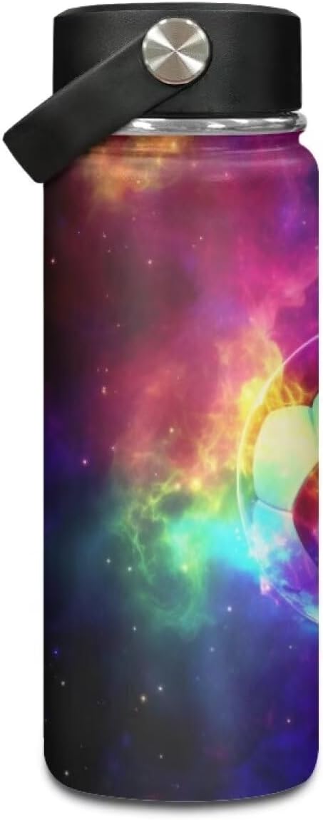 Galaxy Soccer Insulated Water Bottle Stainless Steel Leak Proof Vacuum Easy to Clean Lightweight Keeps Cold and Hot Great for Travel Hiking Biking Running,18 Oz