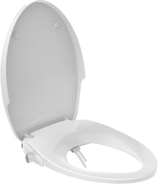 Non-Electric Bidet Toilet Seat - Fits Existing Elongated Toilets, White, Dual Nozzle System, Slow-Close, Self-Cleaning Nozzles, Easy Installation