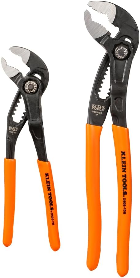 Klein Tools D5052BKIT 2-Piece Quick-Adjust Klaw Pump Pliers Set, 7-Inch and 10-Inch, Compact Design with V-Jaw and Hardened Teeth for Maximum Torque