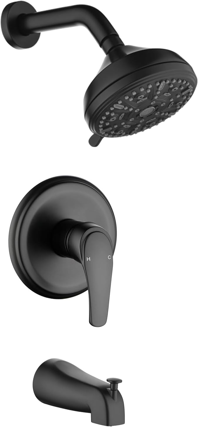 Tub Shower Faucet Combo Set Bathtub Faucet Set Shower System with Tub Spout Shower Tub Kit Shower Valve and Trim Kit Shower Fixtures Matte Black