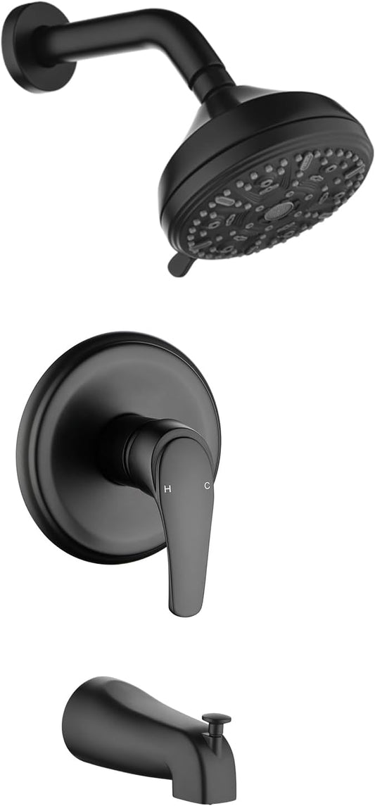 Tub Shower Faucet Combo Set Bathtub Faucet Set Shower System with Tub Spout Shower Tub Kit Shower Valve and Trim Kit Shower Fixtures Matte Black