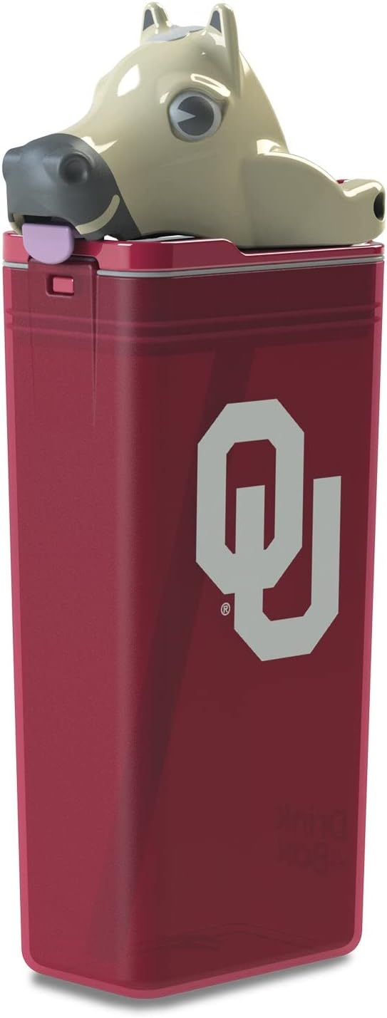 Reusable Water Bottle | Officially Licensed NCAA Sports Bottle | BPA Free | Dishwasher Safe | Boomer & Sooner Mascot | 12 oz Drink in the Box - The University of Oklahoma