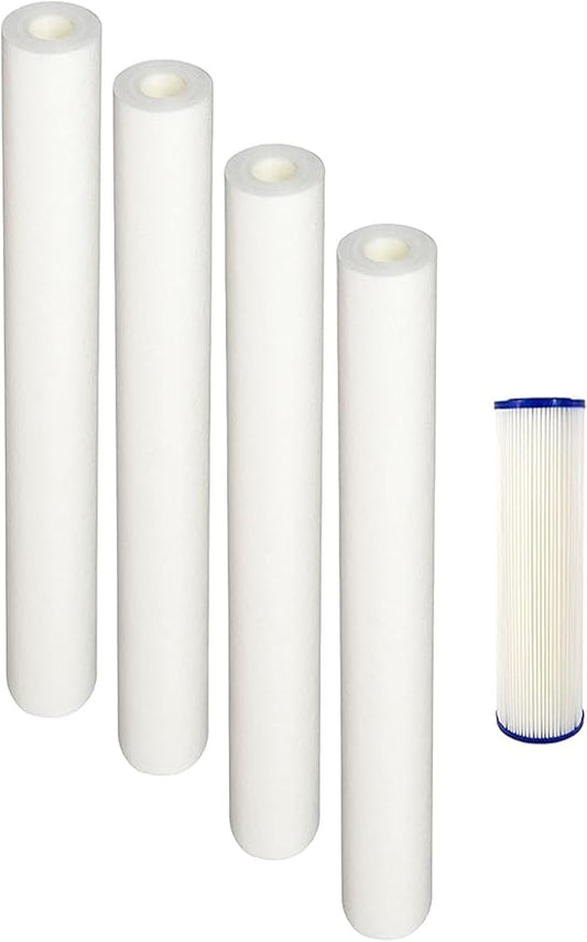 CFS – Whole House Replacement Water Filter Cartridges Compatible with EQ-304-20 & EQ-PFC.35 Models – Removes Bad Taste – 20" Replacement Filter Cartridge (1 Pack-Pleated + 4 Pack-Sediment Filter)