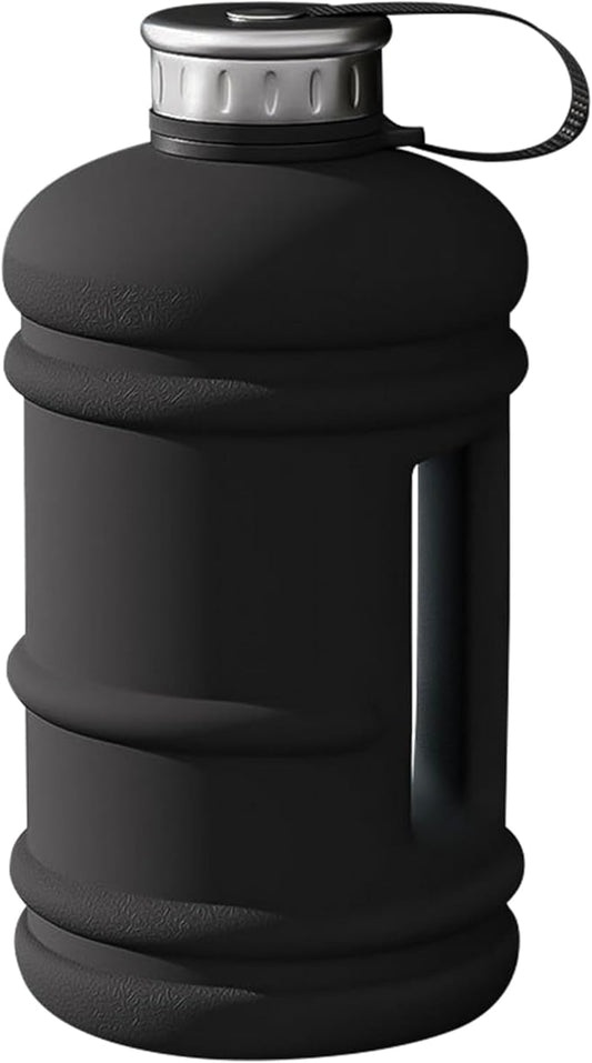 2.2L Half Gallon Water Bottle, 73 OZ Large Water Jug BPA Free PETG Plastic Reusable Drink Container with Handle, Wide Mouth Leak proof Big Sports Jug for Gym Fitness Hiking Outdoor (Black)