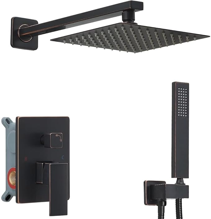 Oil Rubbed Bronze Shower System Bathroom Luxury Rain Mixer Shower Combo Set Wall Mounted Rainfall Shower Head System Shower Faucet Rough-in Valve Body and Trim Included
