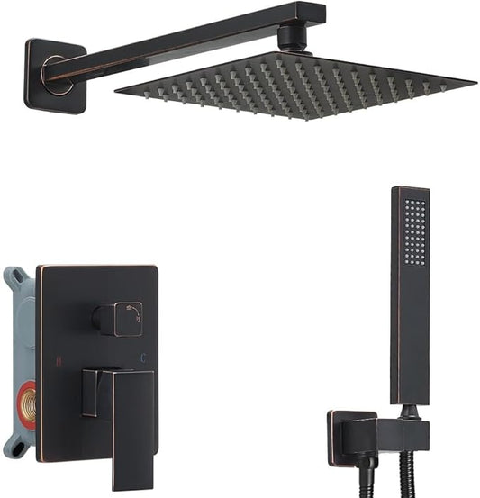 Oil Rubbed Bronze Shower System Bathroom Luxury Rain Mixer Shower Combo Set Wall Mounted Rainfall Shower Head System Shower Faucet Rough-in Valve Body and Trim Included