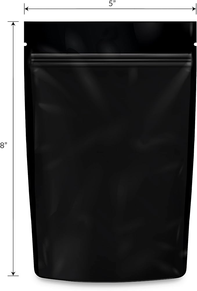 Mylar Bags Odor Sealing 1/2 Ounce All Black - 1000 Count 8" X 5" 6mill Thickness - Packaging Bags - Mylar Bags For Food Storage - Resealable Bags - Odor Sealing Bags