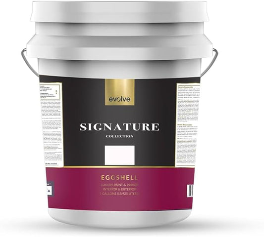 EVOLVE Signature Paint & Primer: Luxury Paint & Primer for Indoor & Outdoor Surfaces, Minimal Odor, Eggshell Sheen (Cloud White, 5 Gallon)