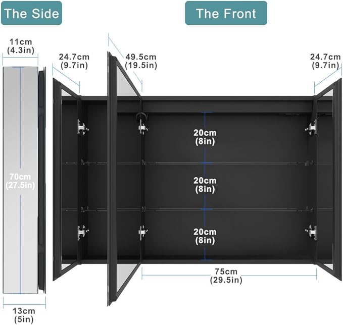 LED Lighted Bathroom Medicine Mirror Cabinet with Sockets & USBs, Anti-Fog Dimmable Light and Color Adjustment, Antirust and Easy to Install Aluminum Cabinet (Touch Screen, 28" L x 40" W)