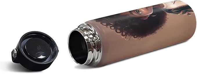 Magic Princess Teens Water Bottle 20 oz Insulated Water Bottle Afro American Stainless Steel Metal Flask Wide Mouth Bottle for Sports, Office, Travel Cup Keep Water Cold or Warm