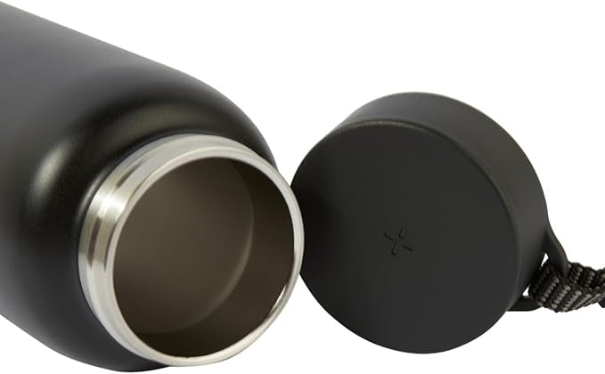 TYLT Power Bottle 2.0, All-In-One 24 oz Stainless Steel Wide Mouth Water Bottle & Removable 5700 MAH Portable Power Bank, Dishwasher Safe, Cup Holder Compatible, Lanyard Handle, Black