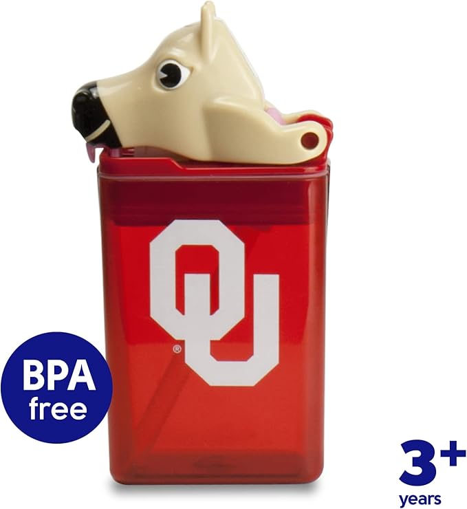 Reusable Water Bottle | Officially Licensed NCAA Sports Bottle | BPA Free | Dishwasher Safe | Boomer & Sooner Mascot | 8 oz Drink in the Box - The University of Oklahoma