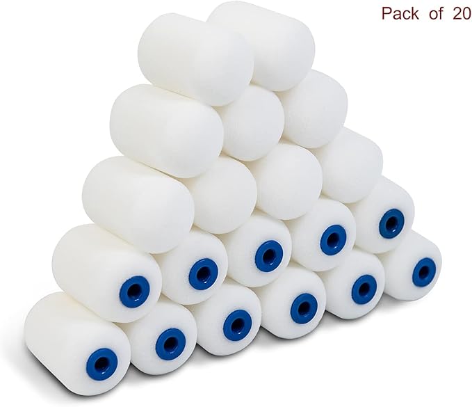 Mister Rui Foam Paint Roller, Mini Paint Roller 2 Inch Sponge Paint Roller Refills, Pack of 20, Small High Density Foam Paint Roller Refills Can be Used with Oil and Water Based Paints