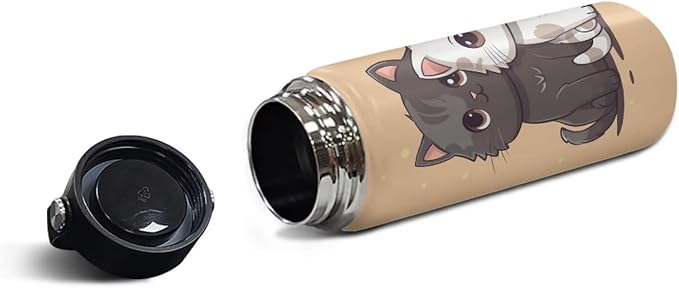 Cat Insulated Water Bottle with Handle Stainless Steel Water Bottle 18 Oz Travel Cup Reusable for Travel Camping Hiking Bike Sports Gym & Office
