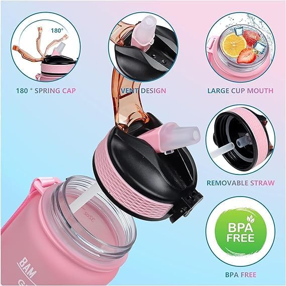 Gigi Rose Mug 32 OZ Drinking Water Bottle with Times to Drink and Straw, Motivational with Carrying Strap, Leakproof BPA & Toxic Free, Ensure You Drink Enough Water for Fitness Gym Outdoor