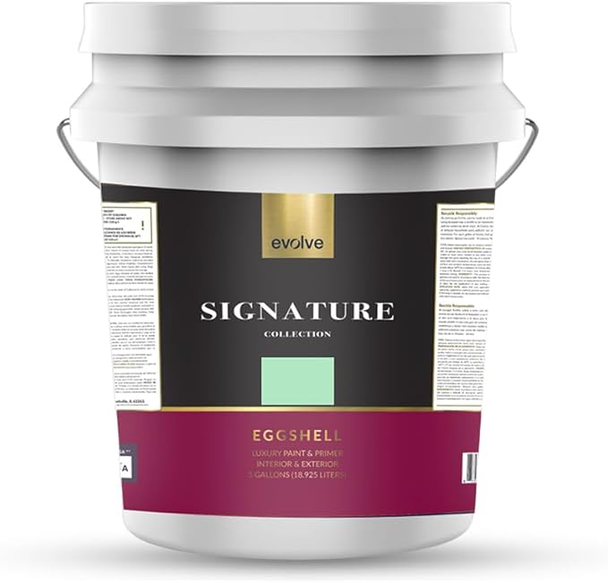 EVOLVE Signature Paint & Primer: Luxury Paint & Primer for Indoor & Outdoor Surfaces, Minimal Odor, Eggshell Sheen (Glass Green, 5 Gallon)