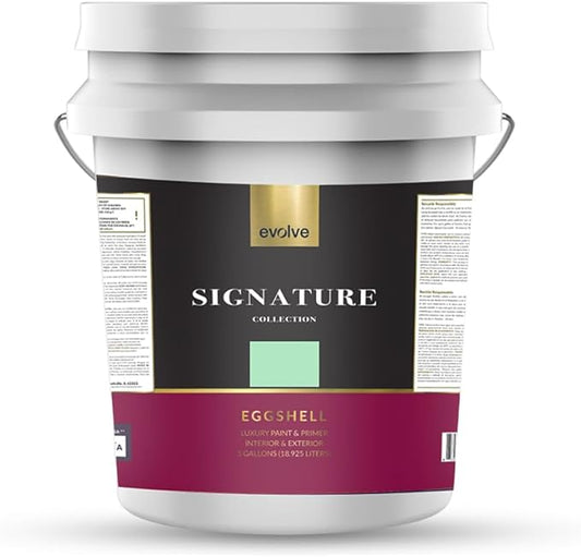 EVOLVE Signature Paint & Primer: Luxury Paint & Primer for Indoor & Outdoor Surfaces, Minimal Odor, Eggshell Sheen (Glass Green, 5 Gallon)