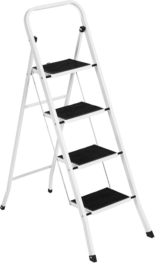 Simpli-Magic Step Ladder, 4 Step Stool Ergonomic Folding Step Stool with Wide Anti-Slip Pedal Sturdy Step Stool for Adults Multi-Use for Household, Kitchen，Office Step Ladder Stool (4 Step - White)