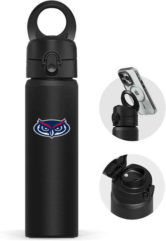 RHINOSHIELD AquaStand Magnetic Bottle 23 oz | Stainless Steel Insulated Sport Bottle w/MagSafe Handle, Adjustable Tripod, Rounded Spout & Leak-Proof - Florida Atlantic University - FAU Owls - Dark