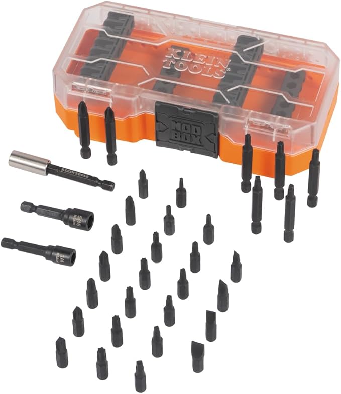 Klein Tools 33800 Impact Driver Bit Set, 35-Piece, S2 Steel with Phillips, Slotted, Square, TORX Bits and Magnetic Nut Drivers in MODbox Case
