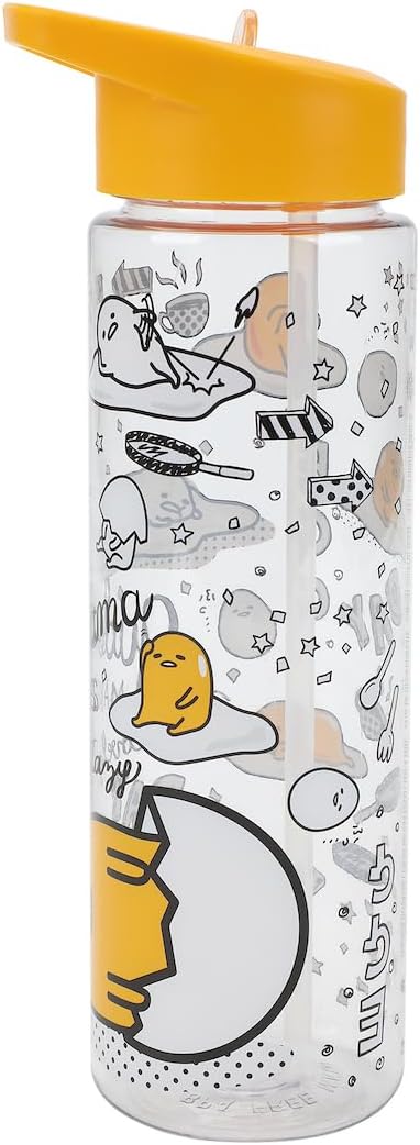 Gudetama Lazy Egg Skillets & Arrows AOP 24 Oz Single Wall Plastic Water Bottle