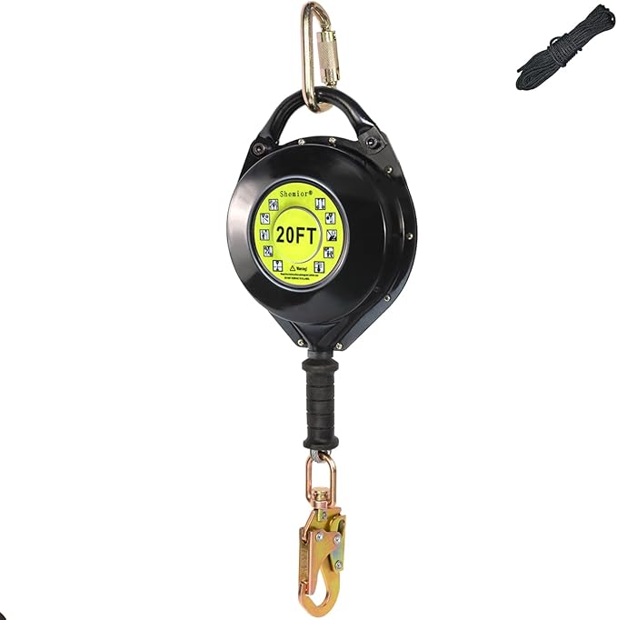 [Internal Shock Absorber] Self Retracting Lifeline Shemior 20FT SRL, Retractable Safety Lanyard, No Tangle+Aviation Grade Galvanized Steel Cable, Fall Arrest Roofing Gear, ANSI Compliant