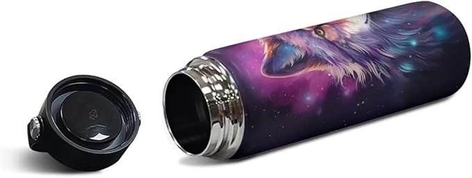 Galaxy Wolf Water Bottle Insulated 20 Oz Sport Water Bottles for Boys Kids Stainless Steel Water Bottles Metal Water Bottle Wide Mouth Bottle Vacuum Cup Purple Star