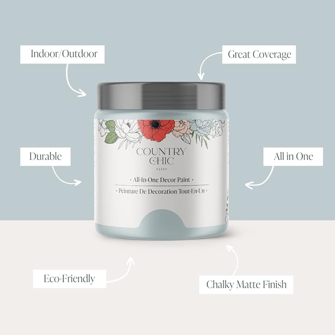 Country Chic All-in-One Chalk Paint for Furniture, Cabinets, Home Decor, Eco-Friendly, Matte Finish, Built-In Primer & Top Coat for Wood, Metal - No Wax Needed (- Pint 16 oz (475 ml)