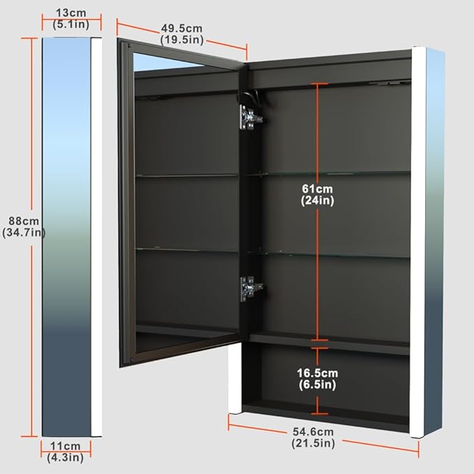 KWW LED Lighted Bathroom Medicine Cabinet with Sockets & USBs, Defogger, Dimmable, 3 Color Light Makeup Mirror, Easy to Install, Wall Mounted Cabinet (21 * 34)