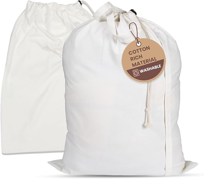 LFH Home Cotton Canvas Large Laundry Bag with Handle, Heavy Duty Drawstring Closure Washable Laundry Bags, School Travel, Home, Hotel, College Dorm, Organizer Sack, Toy Clothes 28x40 (Pack of 6)-White