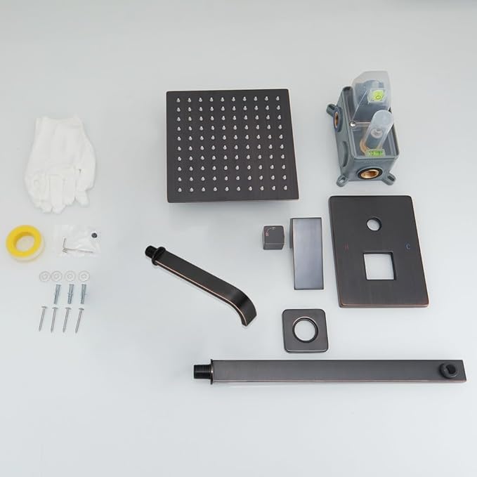 ‎Oil Rubbed Bronze Shower Faucet Set with Tub Spout Bathroom Luxury Rain Mixer Shower Head System Wall Mounted Shower Faucet Complete, Single Handle Tub and Shower Trim Kit with Rough-in Valve