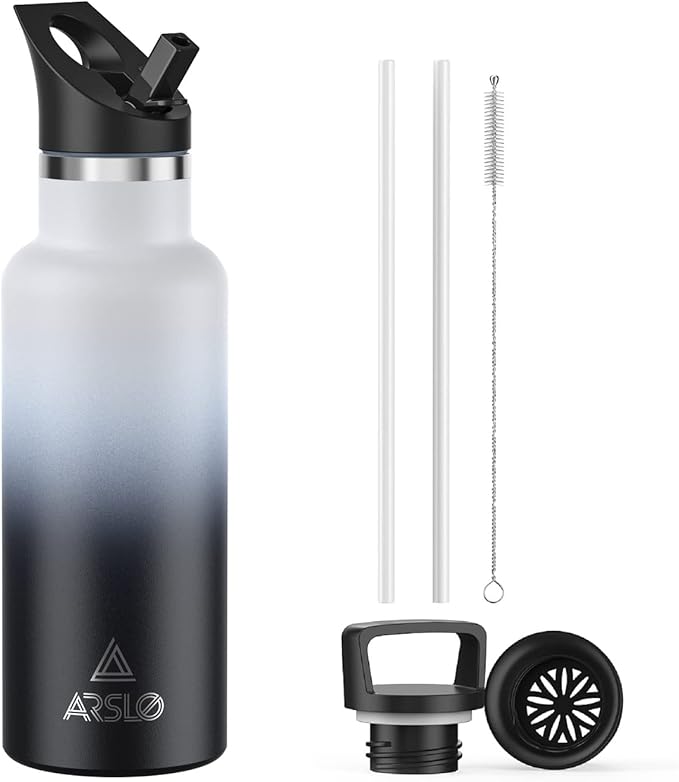 Stainless Steel Double Wall Water Bottles 17oz, Vacuum Insulated Bottle With Straw Lid, Insulated Water Bottle Keeps Water Cold for 24 Hours, Hot for 12 Hours, Hiking, Sports