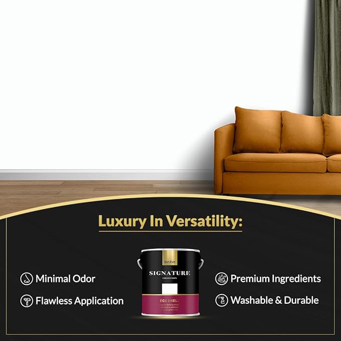 EVOLVE Signature Paint & Primer: Luxury Paint & Primer for Indoor & Outdoor Surfaces, Minimal Odor, Eggshell Sheen (Vintage White, 1 Gallon)