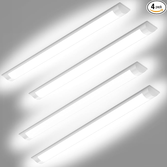 DAKASON 4-Pack 3FT LED Garage Lights Ceiling Mount, 3Foot LED Ceiling Light Fixture Flush Mount 24W 2880lm, Hardwired Flat Panel Light, Tube Light 3/4/5000K Adjustable