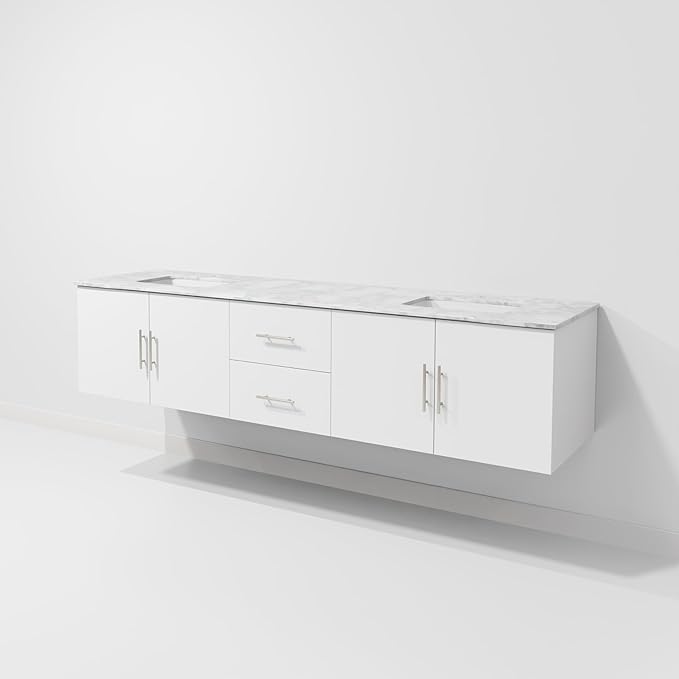Sonoma 80 in. W x 22 in. D Glossy White Double Bath Vanity and Carrara Marble Top
