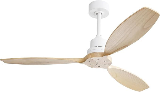Sofucor 52" Ceiling Fan no Light with 3 rods, Outdoor Ceiling Fan without Light, Modern Ceiling Fan with Remote and Quiet Energy Saving Motor, 6 Speeds, Light Wood Blade & White Downrod