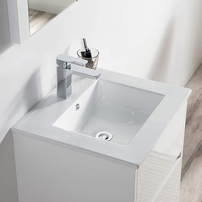Blossom Valencia 20" Inches Single Bathroom Vanity with Ceramic Sink and Mirror, Glossy White All Wood Floating Bathroom Vanity with Sink, Mirror 016 20 01 M