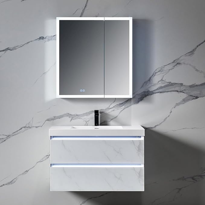 Blossom LED Lighted Mirror Medicine Cabinet, 30x32 Inch | Wall Mounted Recessed or Surface Bathroom LED Medicine Cabinet with Mirror, Makeup Mirror with Lights | Defogger, 3 Color Dimmer