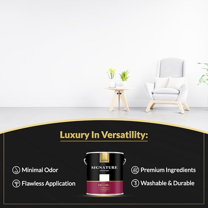 EVOLVE Signature Paint & Primer: Luxury Paint & Primer for Indoor & Outdoor Surfaces, Minimal Odor, Eggshell Sheen (Cloud White, 1 Gallon)