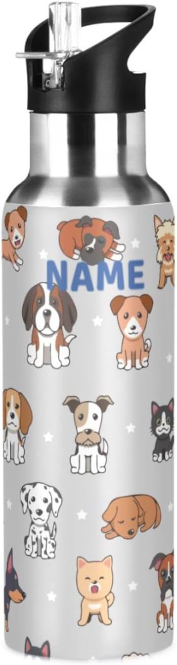 cute dog Stainless Steel Water Bottle with Straw Lid - 20 Oz Sports Insulated Water Bottle Thermos for Sport Gym Outdoor Travel School (DZ004)