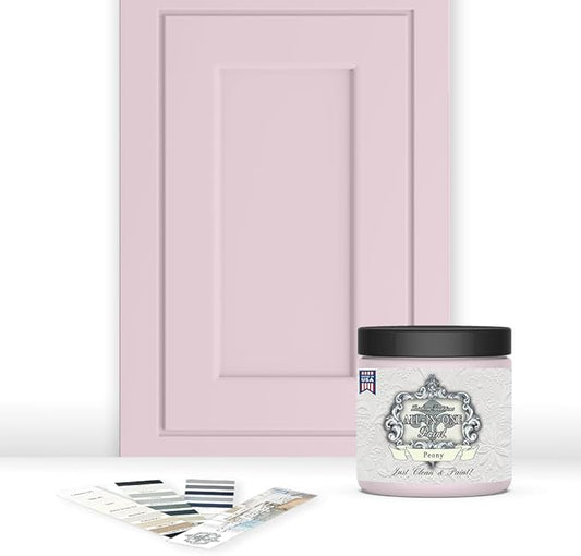 ALL-IN-ONE Paint, Durable cabinet and furniture paint. Built in primer and top coat, no sanding needed. Includes our 30 featured color card - Peony (pale pink), 8oz Sample