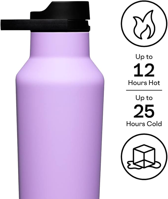 Corkcicle Sport Canteen Insulated Tumbler, Sun-Soaked Lilac, 20 oz – Reusable Water Bottle Keeps Beverages Cold for 25 Hours & Hot 12 Hours – Cupholder Friendly Tumbler with Screw-On Cap
