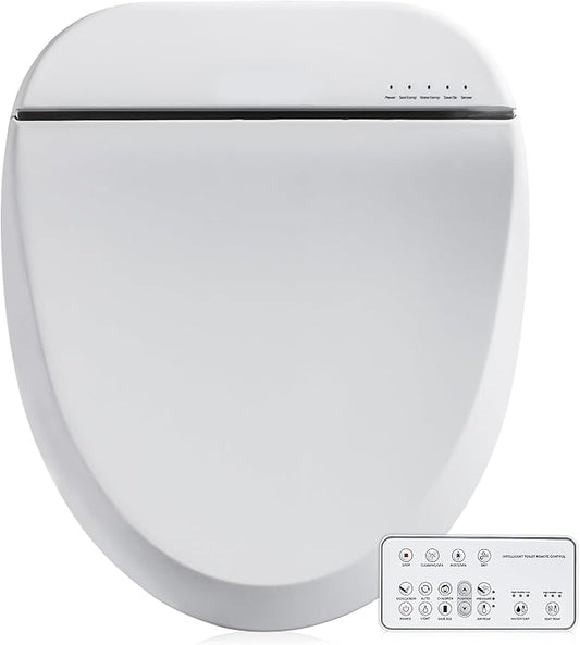 ZMJH A102DS-W Electronic Bidet Toilet Seat, Round, Smart Unlimited Warm Water, Heated Seat with Slow Closes, Vortex Wash, Warm Dryer, Rear and Front Wash, Remote Control, Night Light, White