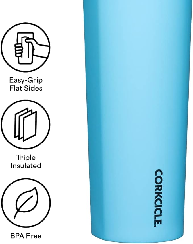 Corkcicle Sport Canteen Insulated Tumbler, Santorini, 20 oz – Reusable Water Bottle Keeps Beverages Cold for 25 Hours & Hot 12 Hours – Cupholder Friendly Tumbler with Screw-On Cap
