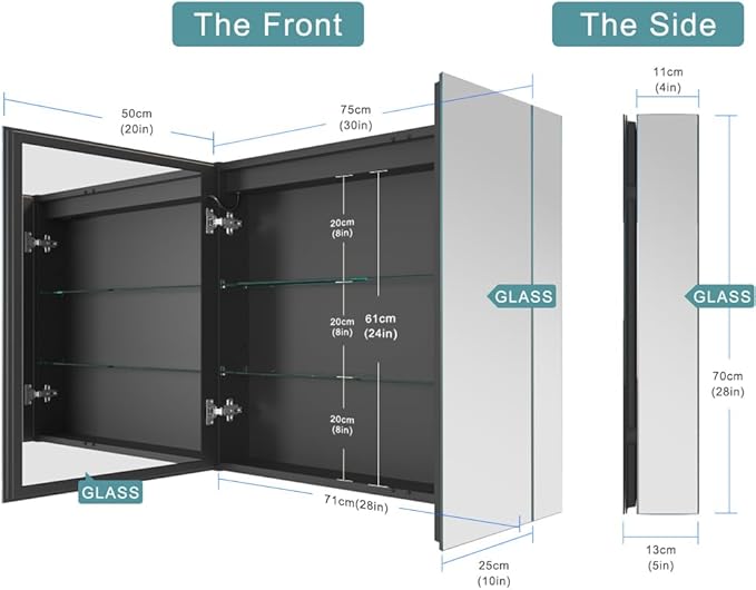 LED Lighted Bathroom Medicine Mirror Cabinet with Sockets & USBs, Anti-Fog Dimmable Light and Color Adjustment, Antirust and Easy to Install Aluminum Cabinet (30 * 28 inch