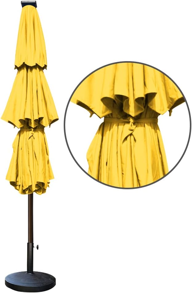 EliteShade USA 10-Year-Non-Fading Solar 9ft 3 Tiers Market Umbrella with 80 LED Lights Patio Umbrellas Outdoor Table with Ventilation,Sunflower Yellow