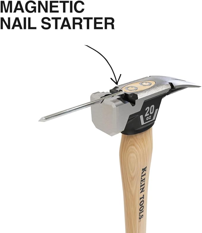 Klein Tools H80920HS Smooth Face Hammer with Straight Claw, 20-Ounce Forged Steel, Hickory Handle, California Framing Style, Magnetic Nail Starter, and Extra-Large Squared Strike Face