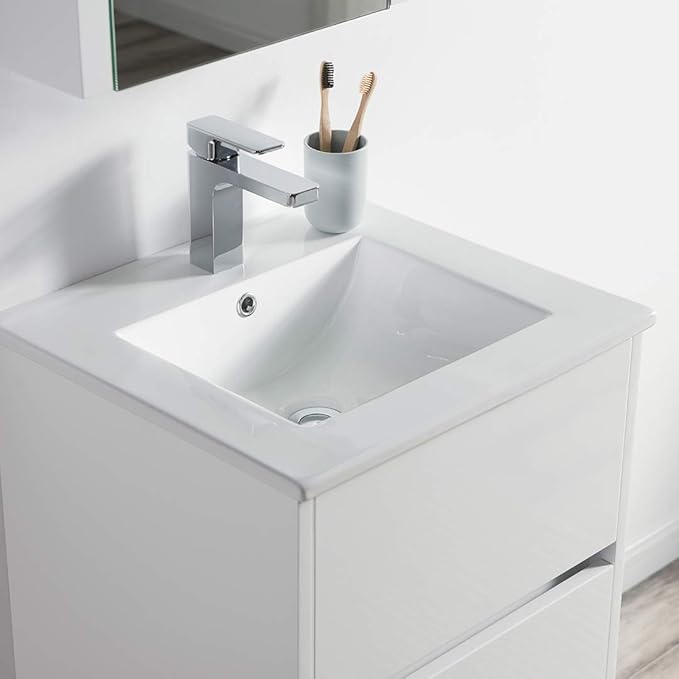 Blossom Valencia 20" Inches Single Bathroom Vanity, Wall Hung Bathroom Vanity with Ceramic Sink, Mirror Medicine Cabinet, All Wood Floating Bathroom Vanity Glossy White 016 20 01MC
